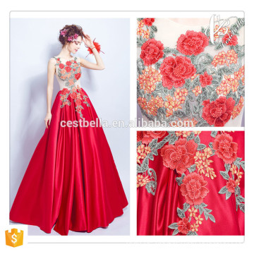 Hot Saller !!! Schicke lange rote Blumen elegante Partei-Abschlussball-Kleid-Frauen-Großverkauf formales rotes langes Abend-Kleid 2016